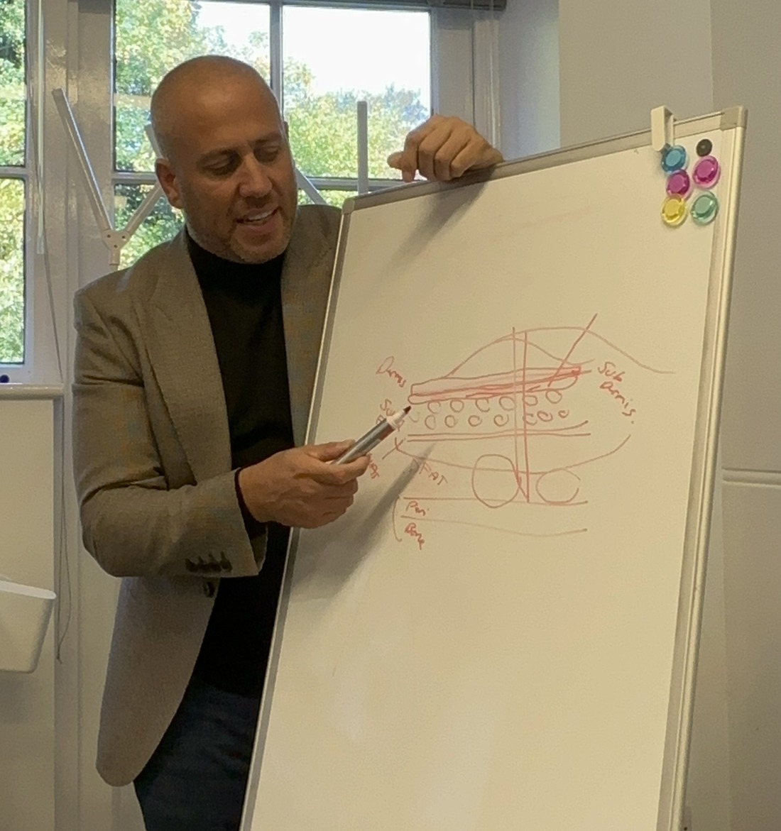 Adam Matthews wearing a navy blazer while teaching at a clinical training session